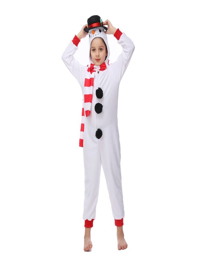 Wizland Kids Snowman Onesie One Piece Costume Unisex Christmas Costume Winter Fleece One-Piece Snowman 6-8 - Image 4